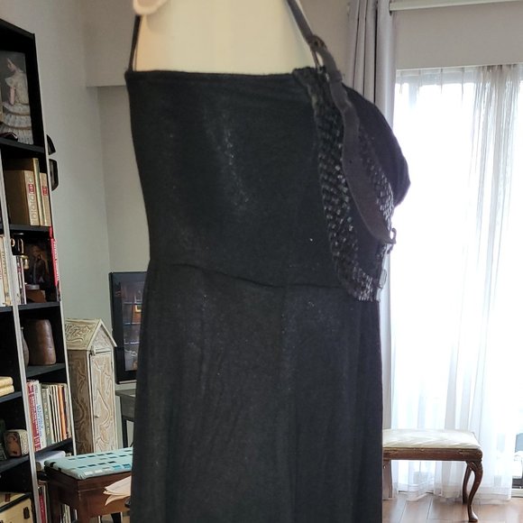 Vintage Leather Trimmed Long Dress Poly Spandex Cotton Size 8-10 - Picture 3 of 10